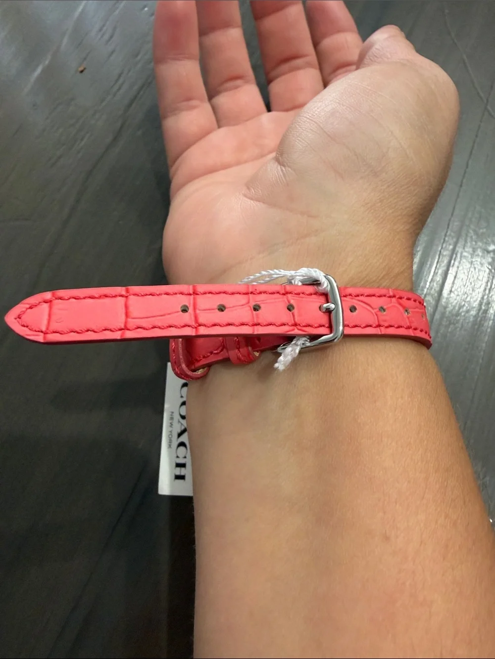 New Coach Coral Pink Leather Women Watch with Crystal Markers